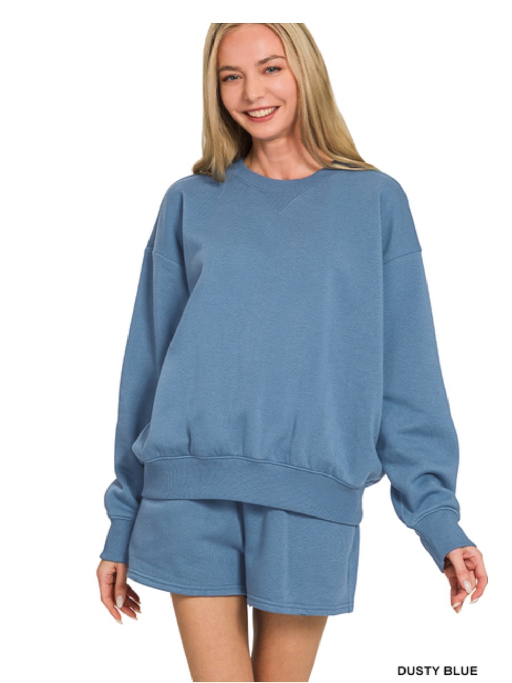 Dusty blue ZENANA FLEECE LONG SLEEVE
SWEATSHIRTS & SHORTS SET